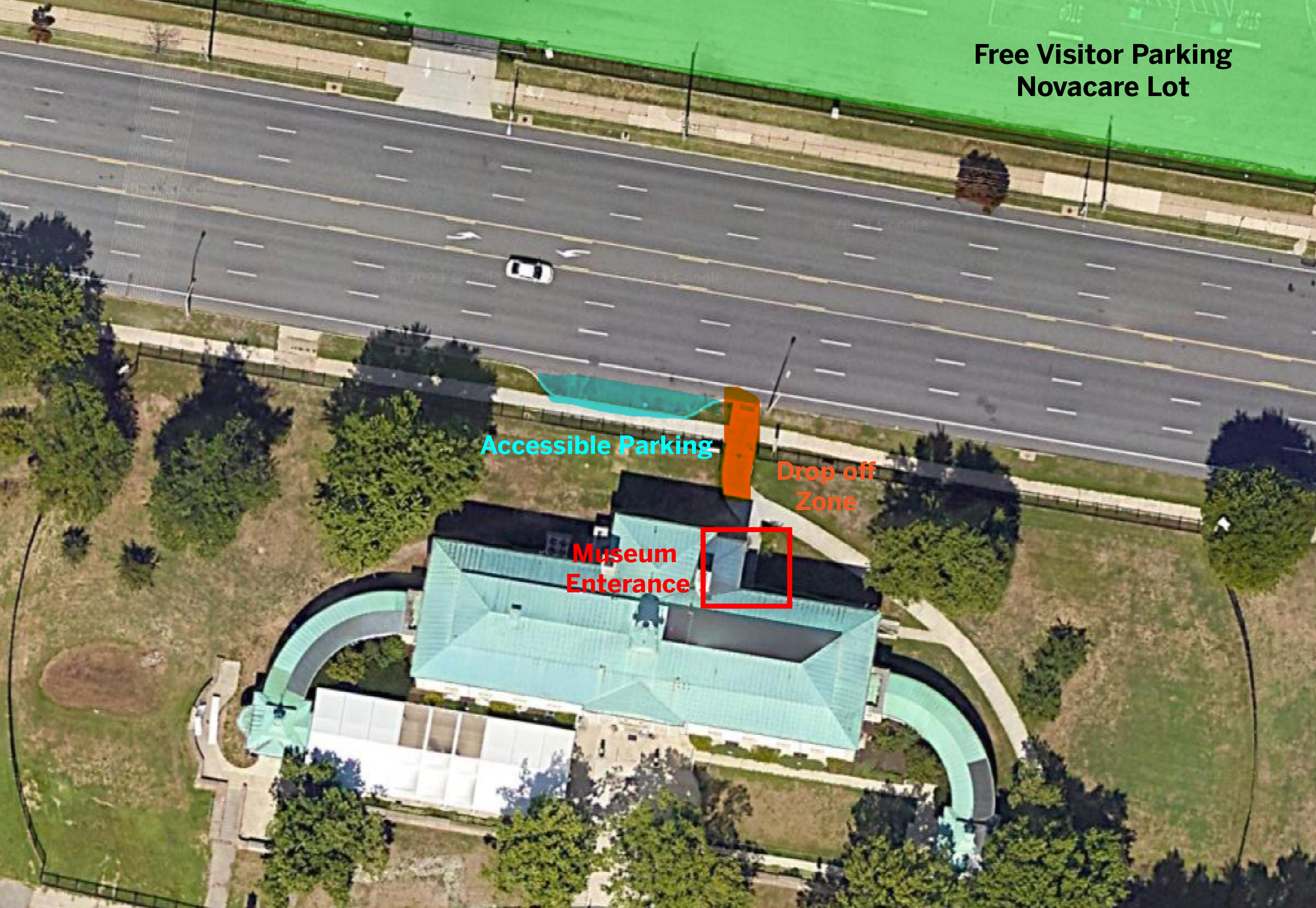 Close up map of the museum for parking 10/25/23 to 1/12/24