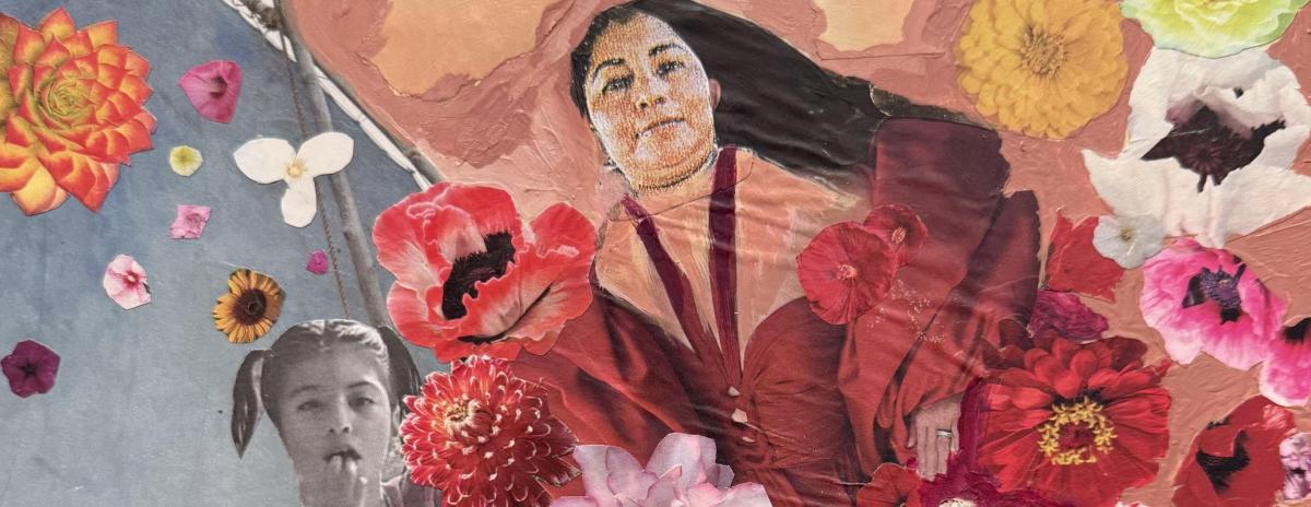 Collage of woman and child with flowers