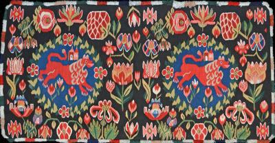 woven pattern of lions and flowers