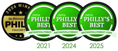 Metro Philly's Best and Inquirer Philly Favorites logos from 2021, 2024, and 2025
