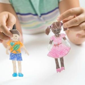 child with paper dolls child with paper dolls