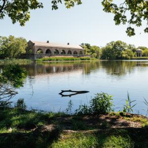 FDR Park Lake Image of Lake with brick boat house